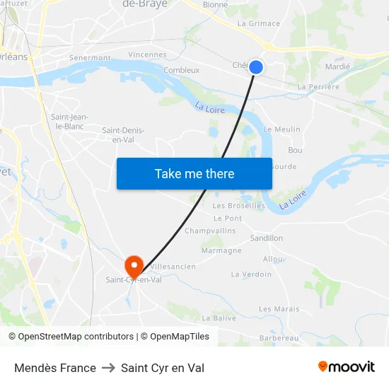 Mendès France to Saint Cyr en Val map