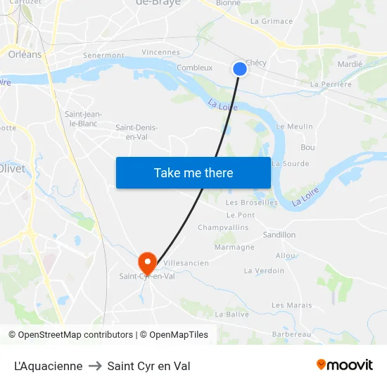 L'Aquacienne to Saint Cyr en Val map