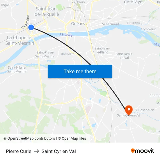 Pierre Curie to Saint Cyr en Val map