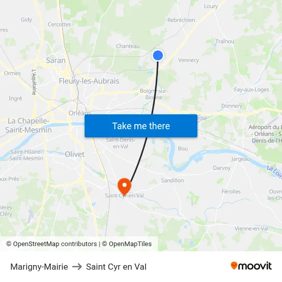 Marigny-Mairie to Saint Cyr en Val map