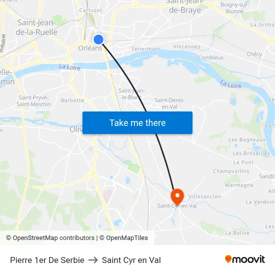 Pierre 1er De Serbie to Saint Cyr en Val map