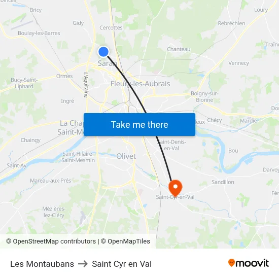 Les Montaubans to Saint Cyr en Val map