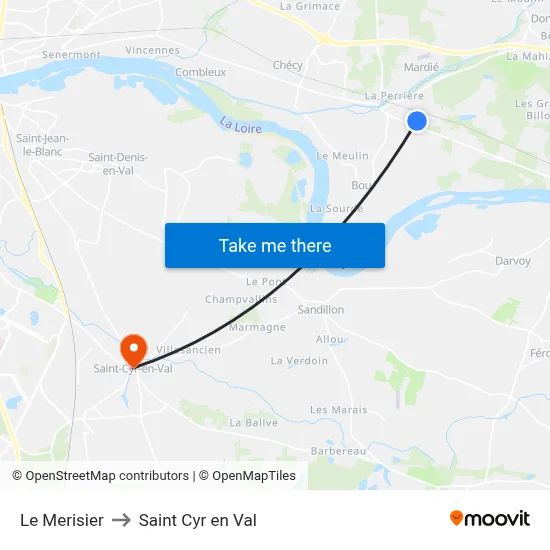 Le Merisier to Saint Cyr en Val map