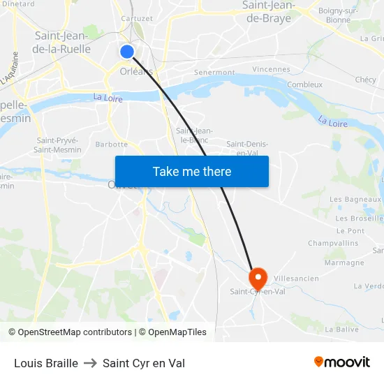 Louis Braille to Saint Cyr en Val map