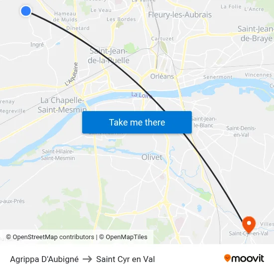 Agrippa D'Aubigné to Saint Cyr en Val map
