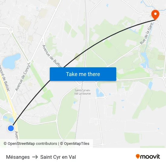 Mésanges to Saint Cyr en Val map