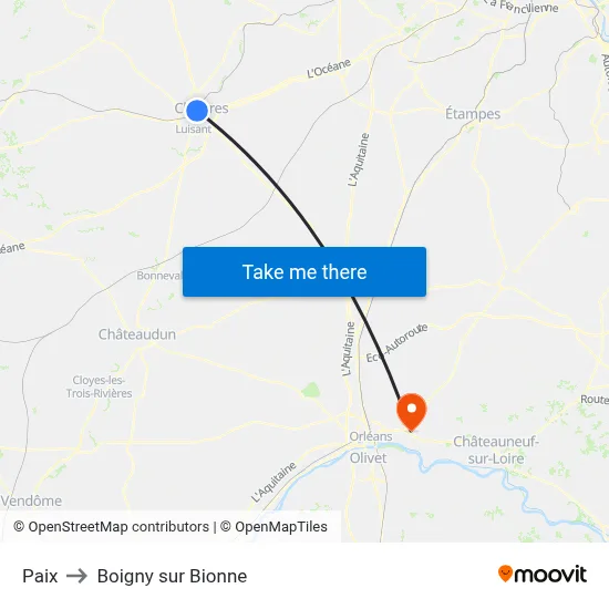 Paix to Boigny sur Bionne map