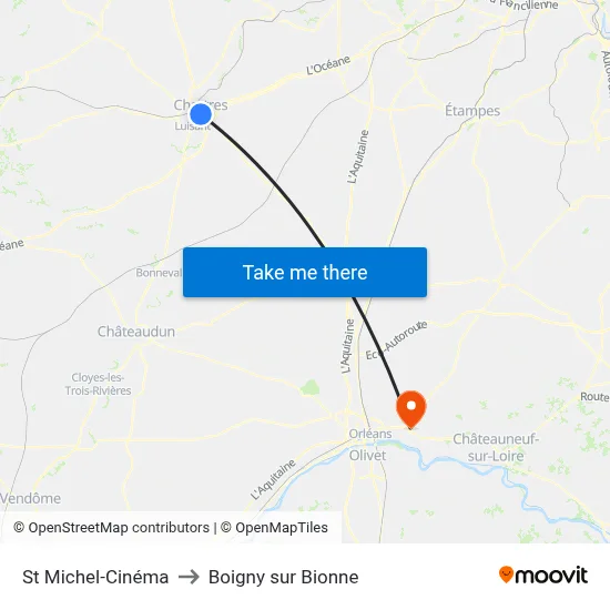 St Michel-Cinéma to Boigny sur Bionne map