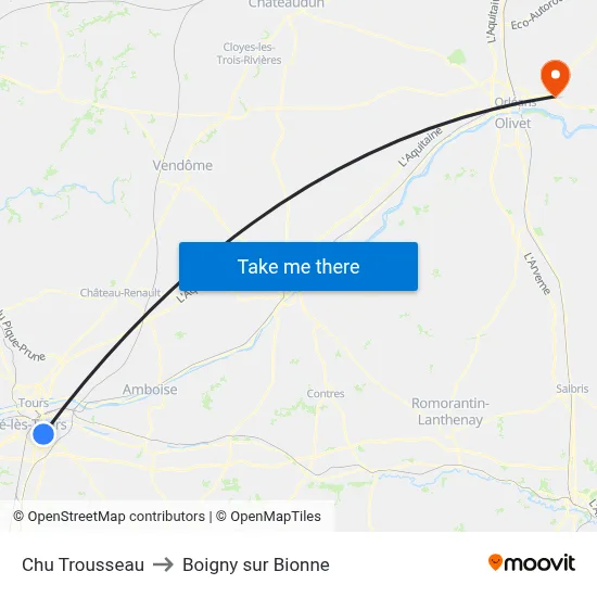 Chu Trousseau to Boigny sur Bionne map