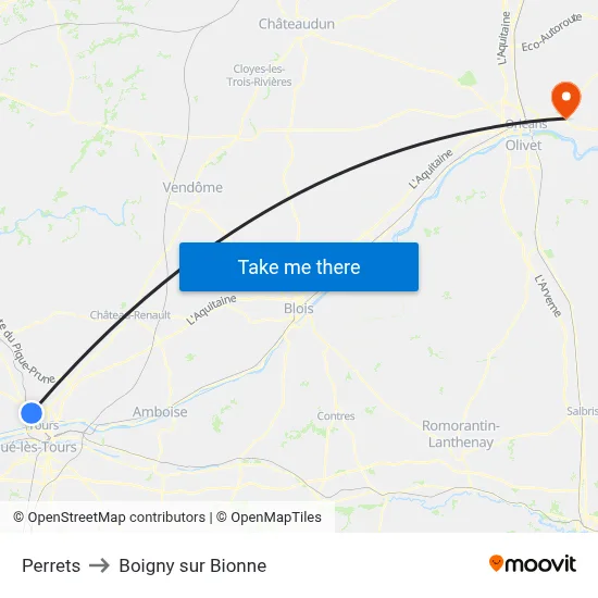 Perrets to Boigny sur Bionne map