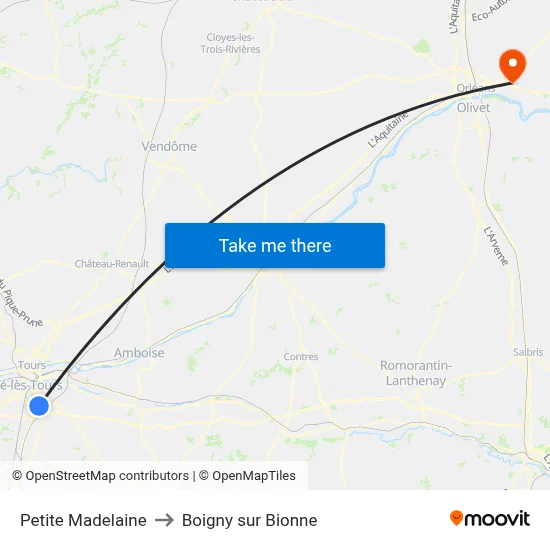 Petite Madelaine to Boigny sur Bionne map