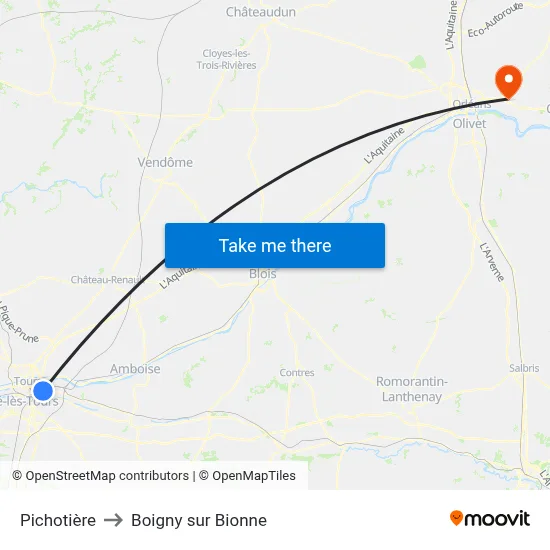 Pichotière to Boigny sur Bionne map