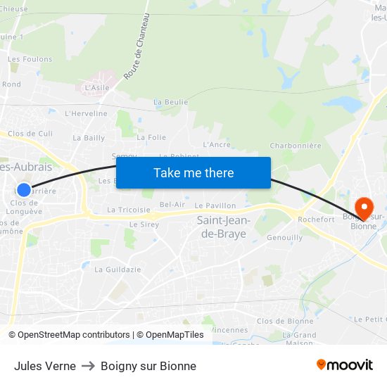 Jules Verne to Boigny sur Bionne map