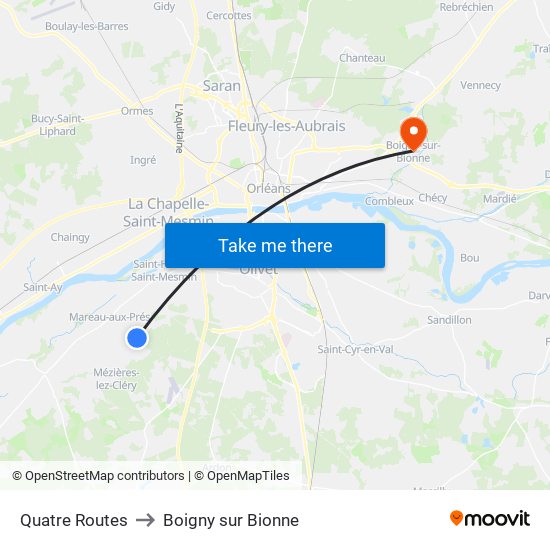 Quatre Routes to Boigny sur Bionne map