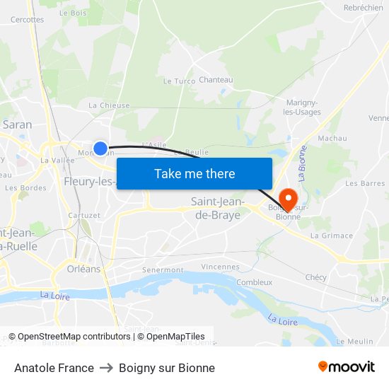 Anatole France to Boigny sur Bionne map