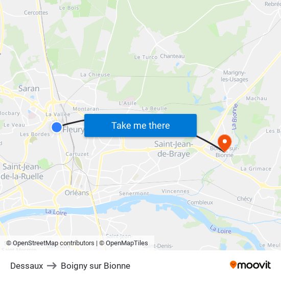Dessaux to Boigny sur Bionne map