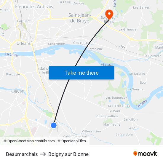 Beaumarchais to Boigny sur Bionne map