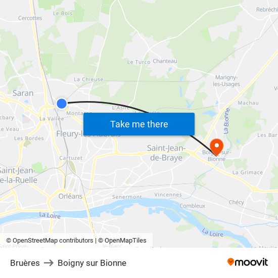 Bruères to Boigny sur Bionne map