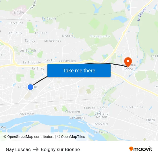 Gay Lussac to Boigny sur Bionne map