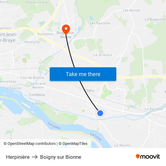 Herpinière to Boigny sur Bionne map