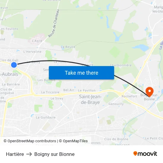 Hartière to Boigny sur Bionne map