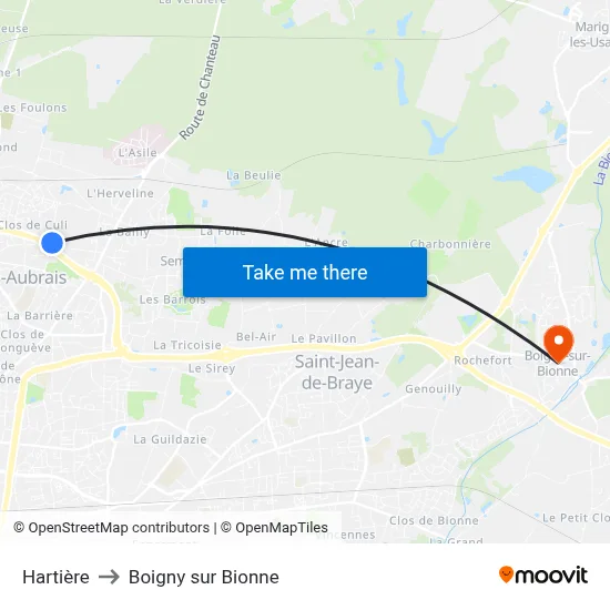 Hartière to Boigny sur Bionne map
