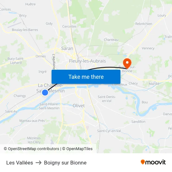 Les Vallées to Boigny sur Bionne map