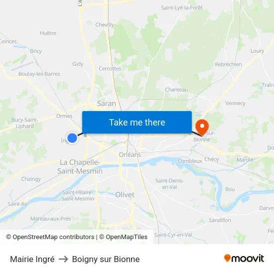 Mairie Ingré to Boigny sur Bionne map