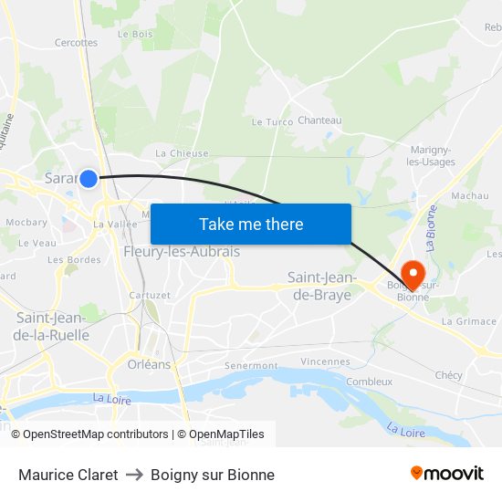 Maurice Claret to Boigny sur Bionne map