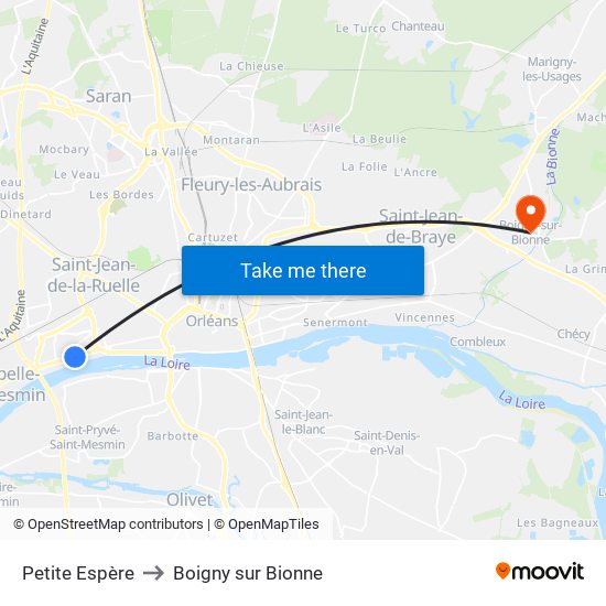 Petite Espère to Boigny sur Bionne map