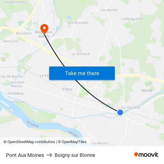 Pont Aux Moines to Boigny sur Bionne map