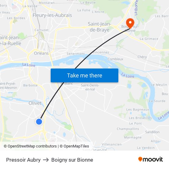 Pressoir Aubry to Boigny sur Bionne map