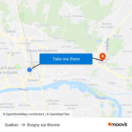 Québec to Boigny sur Bionne map