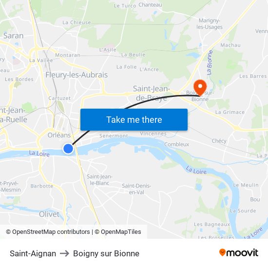 Saint-Aignan to Boigny sur Bionne map