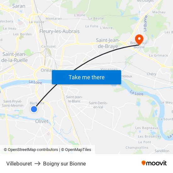 Villebouret to Boigny sur Bionne map