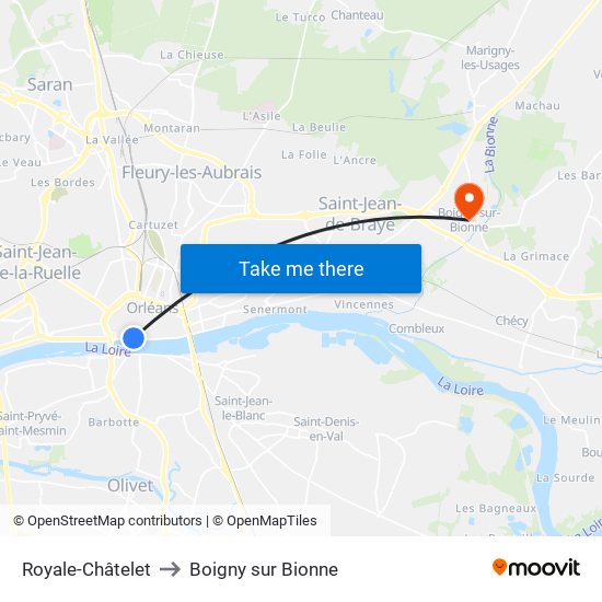 Royale-Châtelet to Boigny sur Bionne map