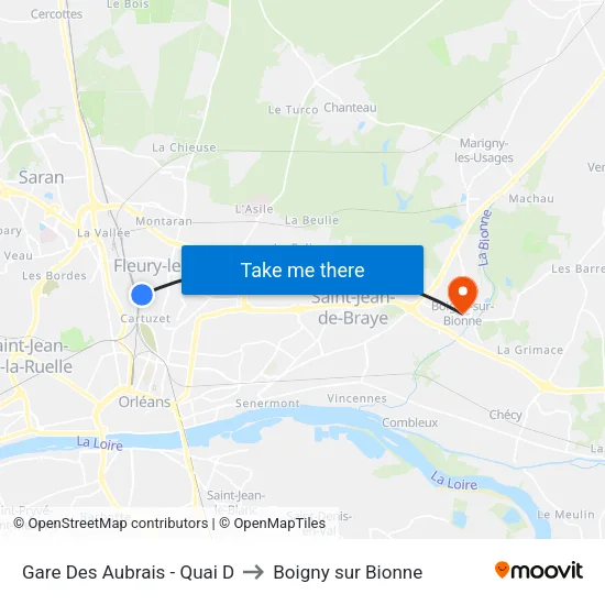 Gare Des Aubrais - Quai D to Boigny sur Bionne map