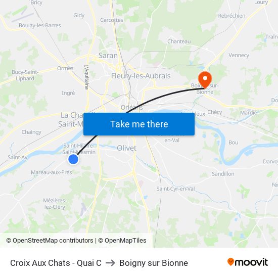 Croix Aux Chats - Quai C to Boigny sur Bionne map