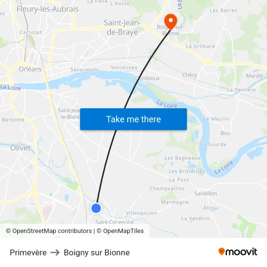 Primevère to Boigny sur Bionne map