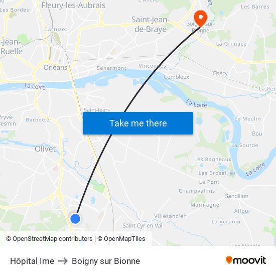 Hôpital Ime to Boigny sur Bionne map