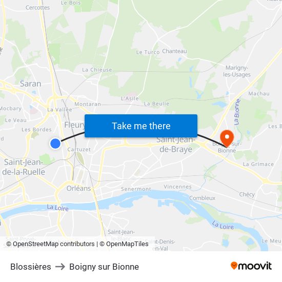 Blossières to Boigny sur Bionne map