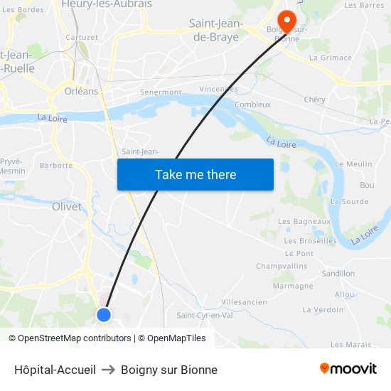 Hôpital-Accueil to Boigny sur Bionne map