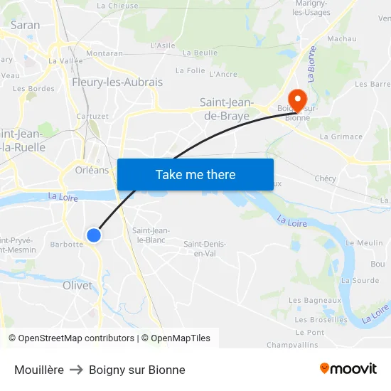 Mouillère to Boigny sur Bionne map