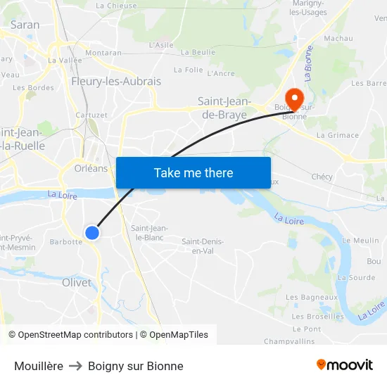 Mouillère to Boigny sur Bionne map