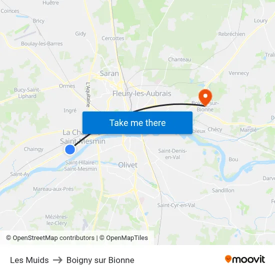 Les Muids to Boigny sur Bionne map