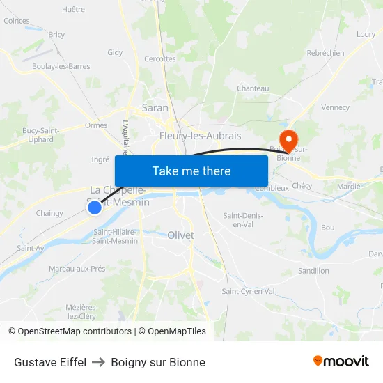 Gustave Eiffel to Boigny sur Bionne map