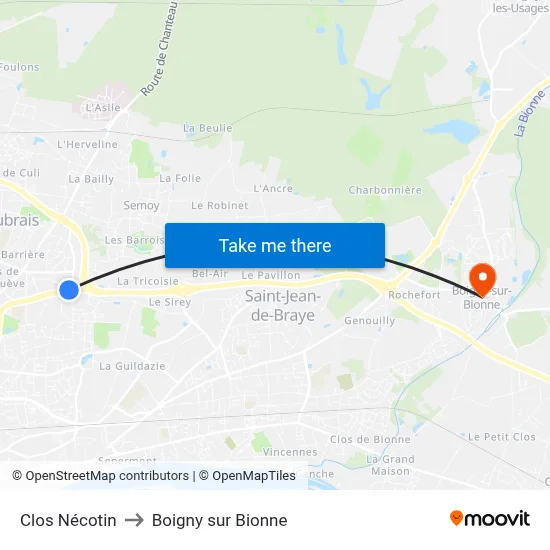 Clos Nécotin to Boigny sur Bionne map
