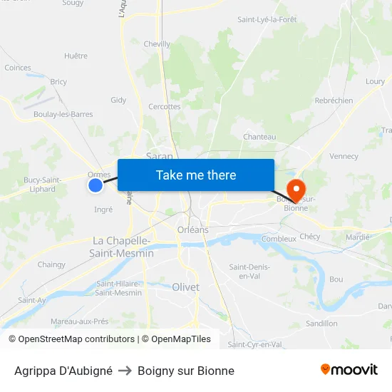 Agrippa D'Aubigné to Boigny sur Bionne map