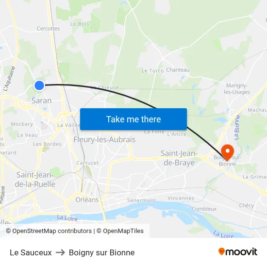 Le Sauceux to Boigny sur Bionne map