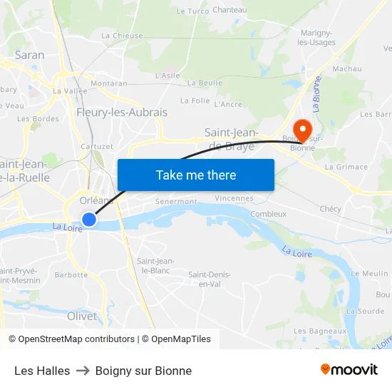 Les Halles to Boigny sur Bionne map